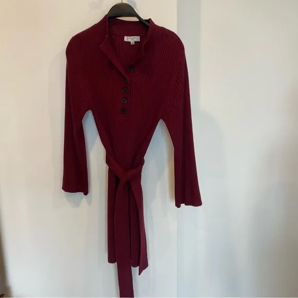Marissa Webb Collective Henley Knit Mini Dress Burgundy Small