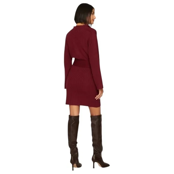 Marissa Webb Collective Henley Knit Mini Dress Burgundy Small