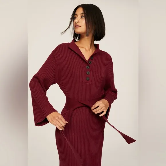 Marissa Webb Collective Henley Knit Mini Dress Burgundy Small