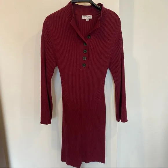 Marissa Webb Collective Henley Knit Mini Dress Burgundy Small
