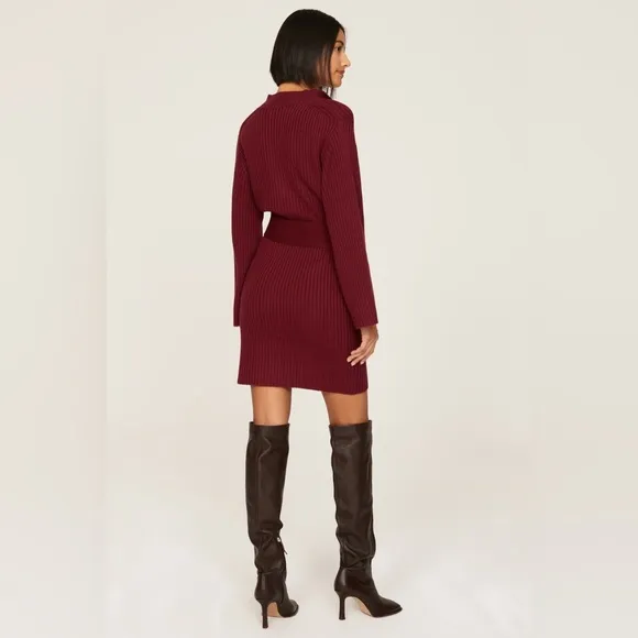 Marissa Webb Collective Henley Knit Mini Dress Burgundy Small