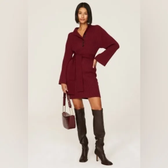 Marissa Webb Collective Henley Knit Mini Dress Burgundy Small