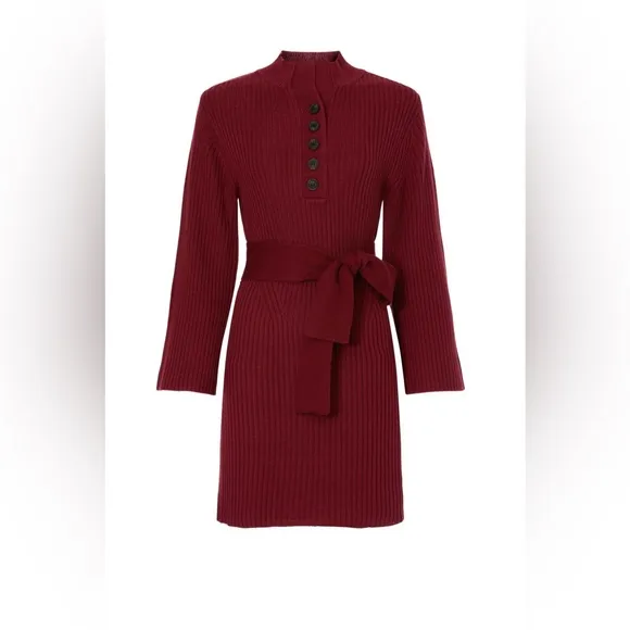 Marissa Webb Collective Henley Knit Mini Dress Burgundy Small