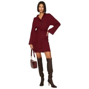 Marissa Webb Collective Henley Knit Mini Dress Burgundy Small