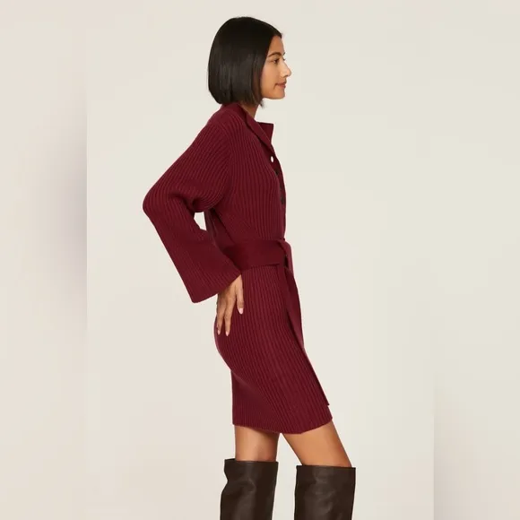 Marissa Webb Collective Henley Knit Mini Dress Burgundy Small