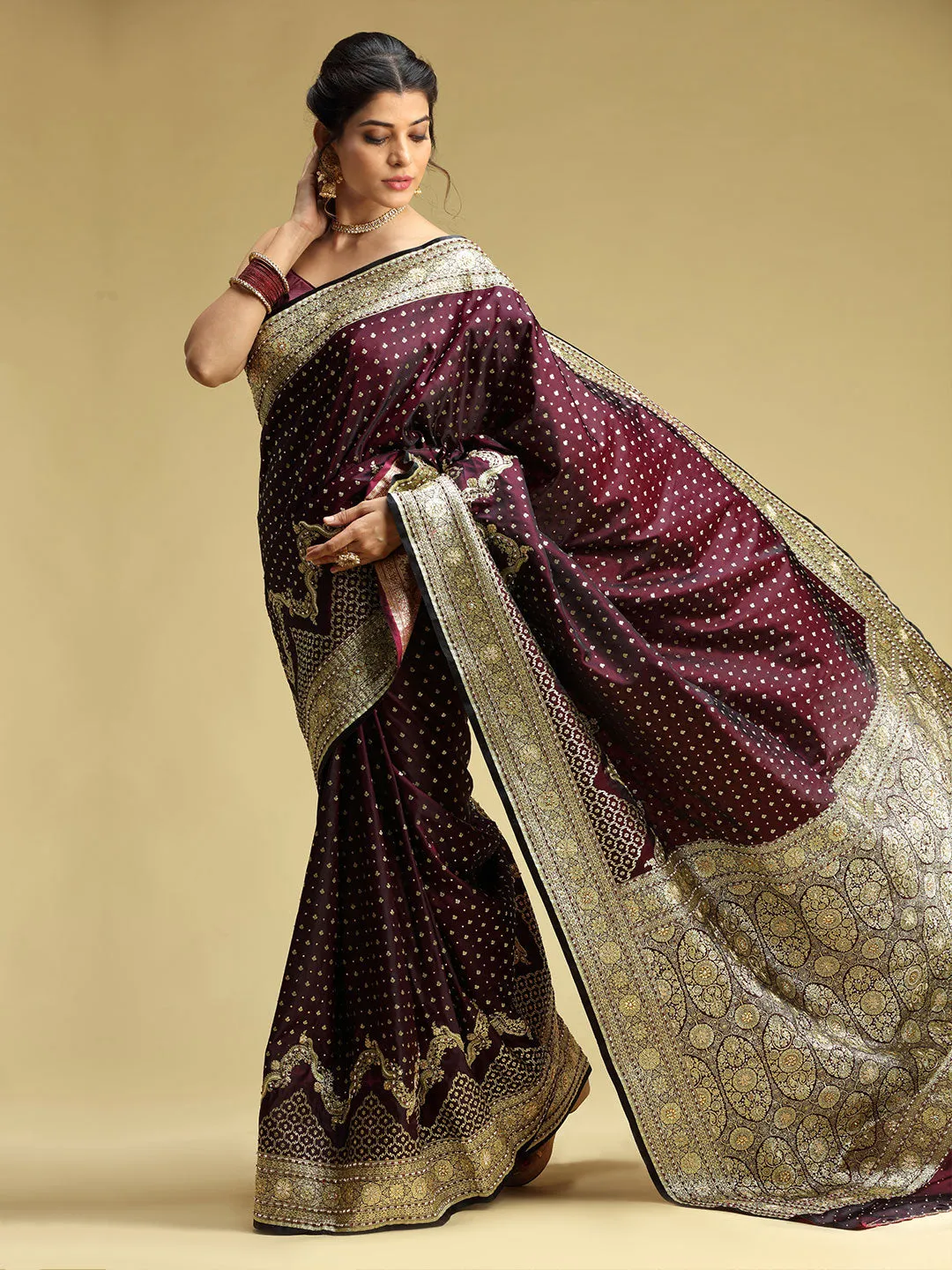 Maroon Banarasi Handloom Silk Saree