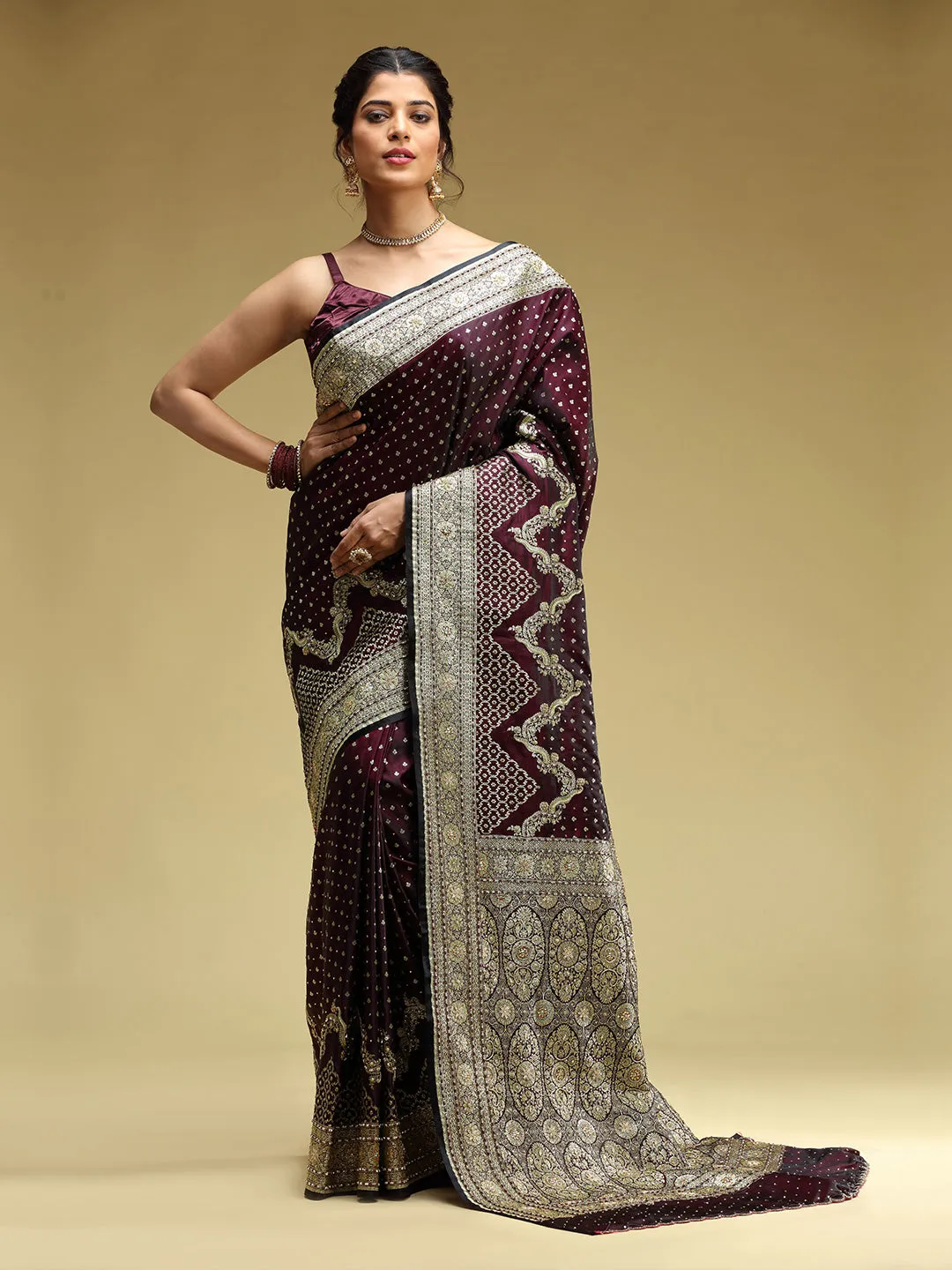 Maroon Banarasi Handloom Silk Saree