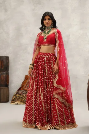 Maroon Sequins Embroidered Lehenga, Blouse And Dupatta Set