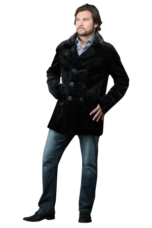 Men's Black Sheared Mink Double Breasted Fur Jacket