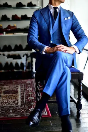 Men's Solid Light Blue 3 Piece Suit Up To 6XL(Jacket, Pants,Vest)