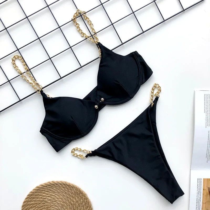 Metal Chain Bikini Pin Buckle Swimwear Two Piece Swim Suit