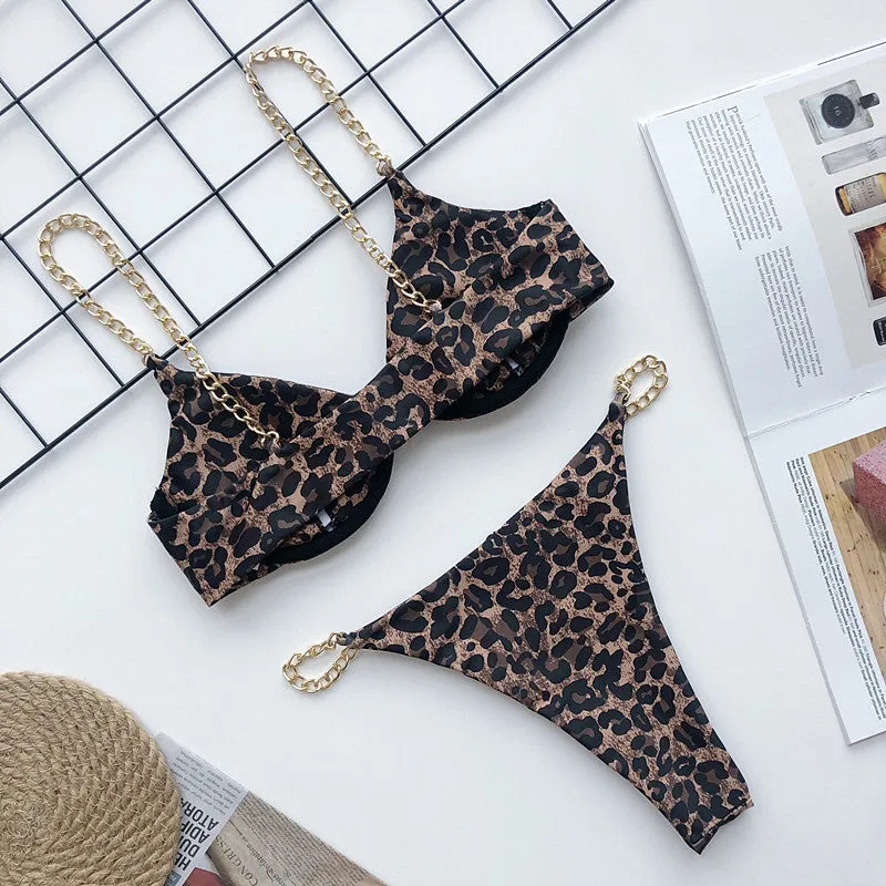 Metal Chain Bikini Pin Buckle Swimwear Two Piece Swim Suit