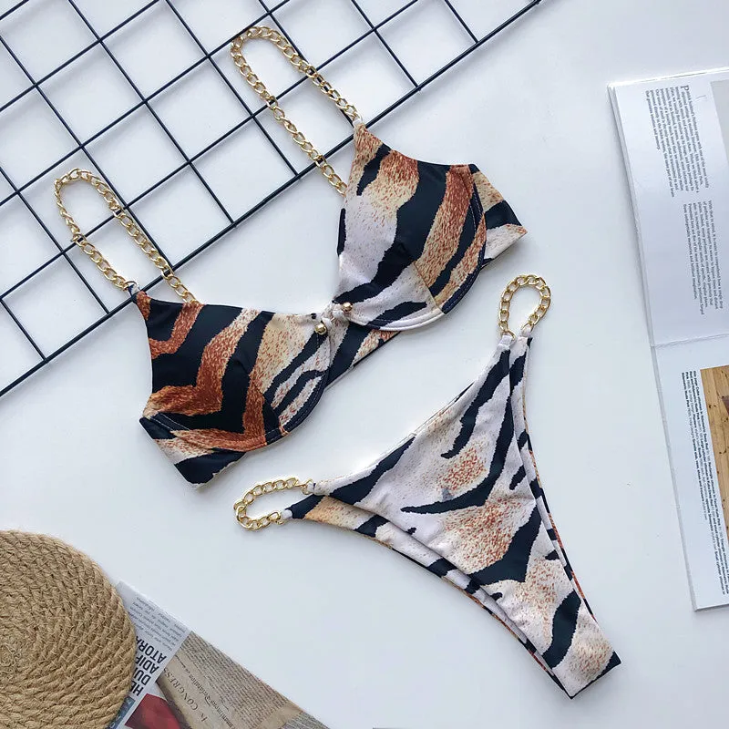 Metal Chain Bikini Pin Buckle Swimwear Two Piece Swim Suit
