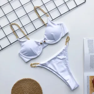 Metal Chain Bikini Pin Buckle Swimwear Two Piece Swim Suit