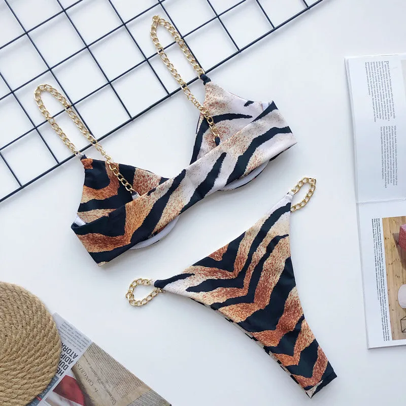 Metal Chain Bikini Pin Buckle Swimwear Two Piece Swim Suit