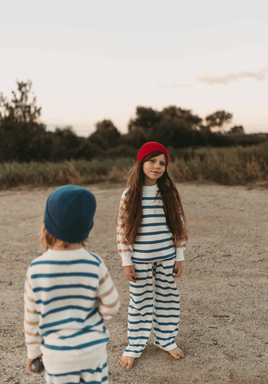 Miann & Co Kids - Wide Leg Knit Pants - Moon Blue Stripe
