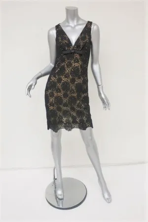 Michael Kors Collection Dress Black Crochet Lace Size 4 Sleeveless V-Neck Mini