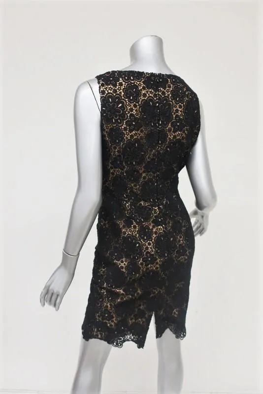 Michael Kors Collection Dress Black Crochet Lace Size 4 Sleeveless V-Neck Mini