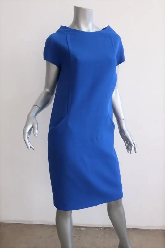 Michael Kors Shift Dress Royal Blue Stretch Wool Crepe Size 6 Short Sleeve