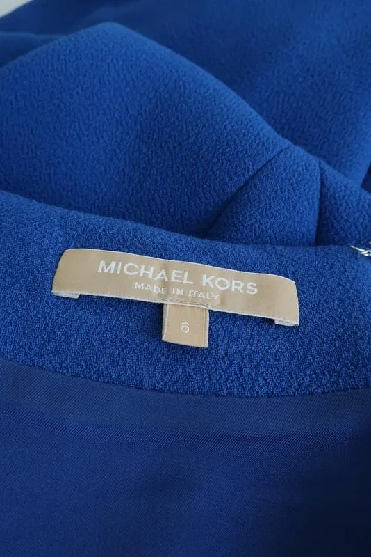 Michael Kors Shift Dress Royal Blue Stretch Wool Crepe Size 6 Short Sleeve