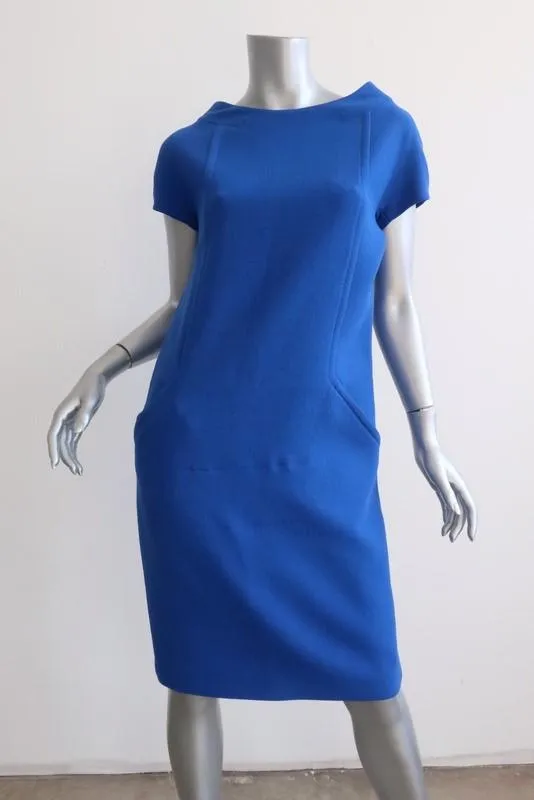 Michael Kors Shift Dress Royal Blue Stretch Wool Crepe Size 6 Short Sleeve
