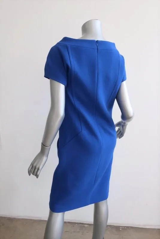 Michael Kors Shift Dress Royal Blue Stretch Wool Crepe Size 6 Short Sleeve
