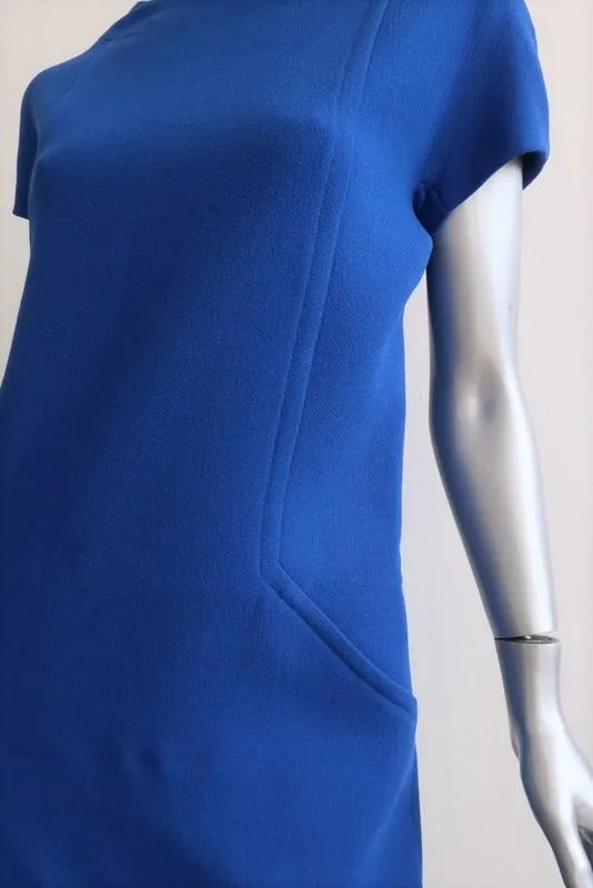 Michael Kors Shift Dress Royal Blue Stretch Wool Crepe Size 6 Short Sleeve