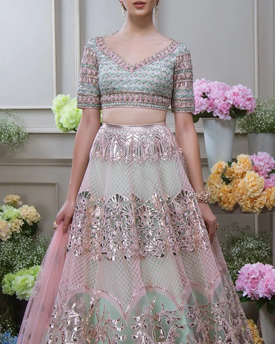 Mint Green Gotta Patti Applique Lehenga