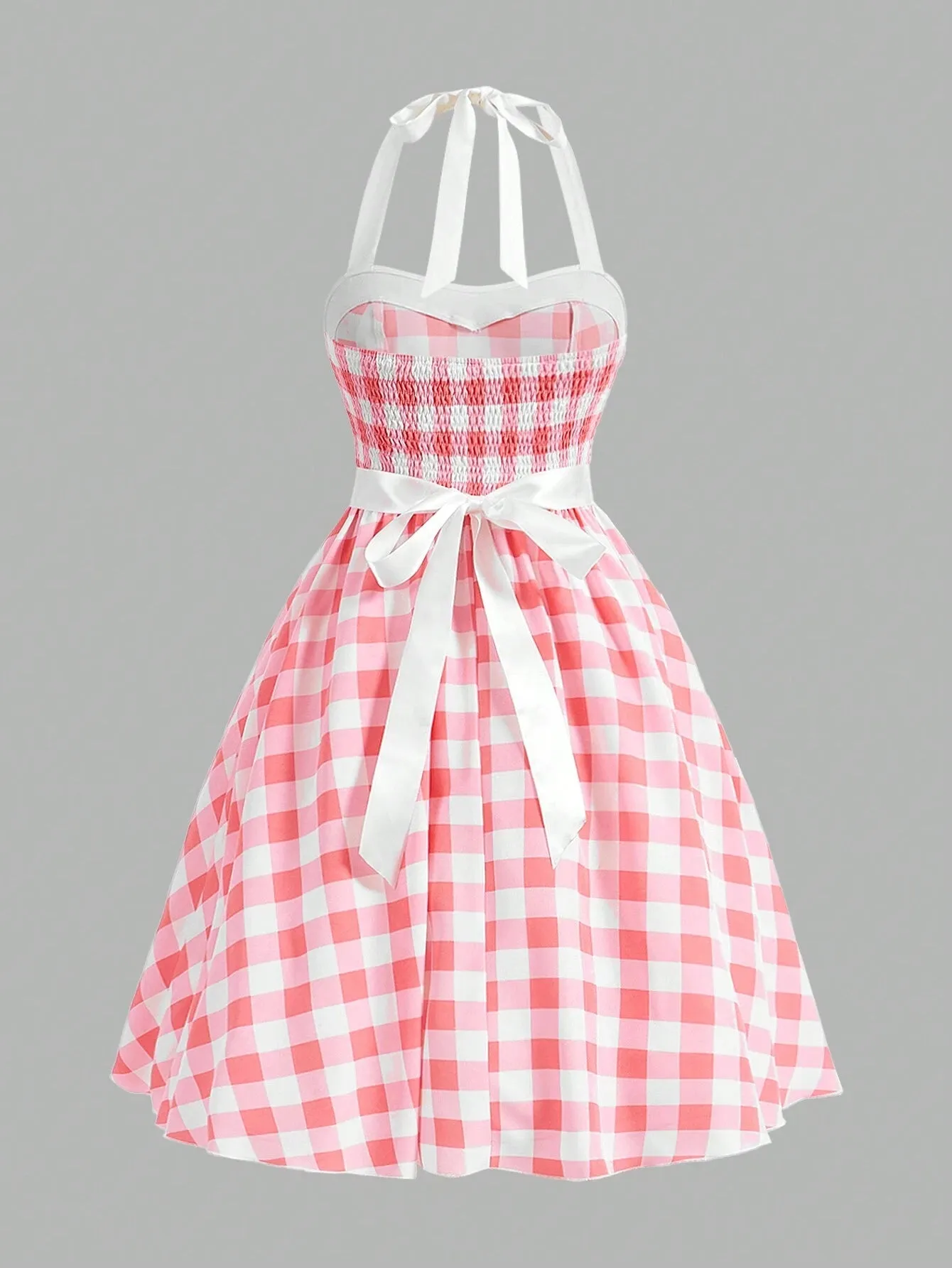 MOD Women’s Plaid Halter Neck Tie Waist A-Line Dress