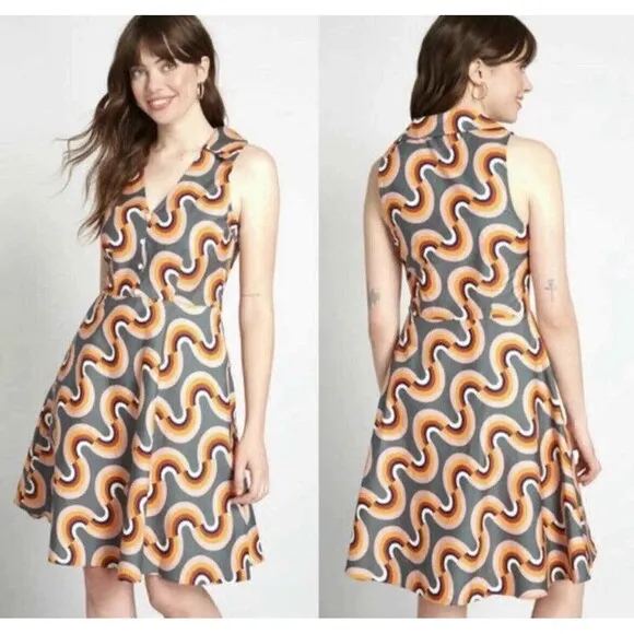 ModCloth “Mod Well” Rainbow sleeveless midi dress Sz  6 Swirl