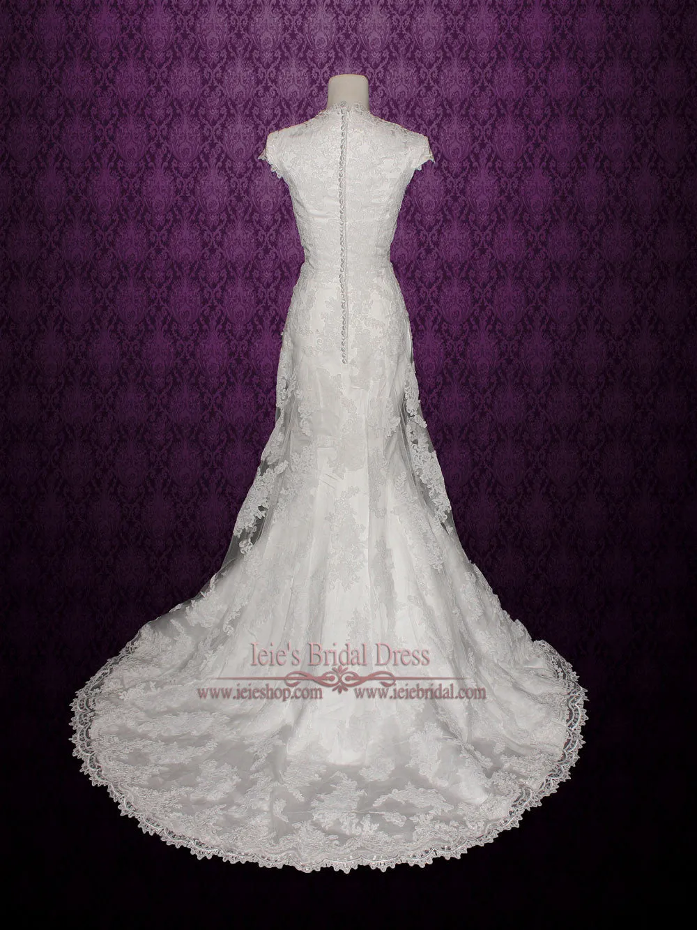 Modest Vintage Lace Wedding Dress with Cap Sleeves | Sally