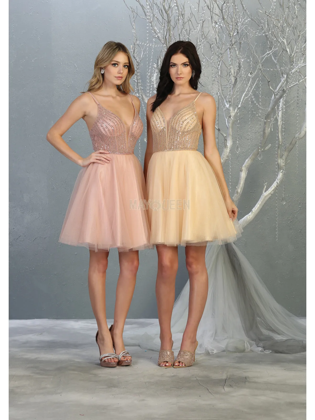 MQ 1800 - Shimmer Tulle A-Line Homecoming Dress with Sheer Beaded Bodice