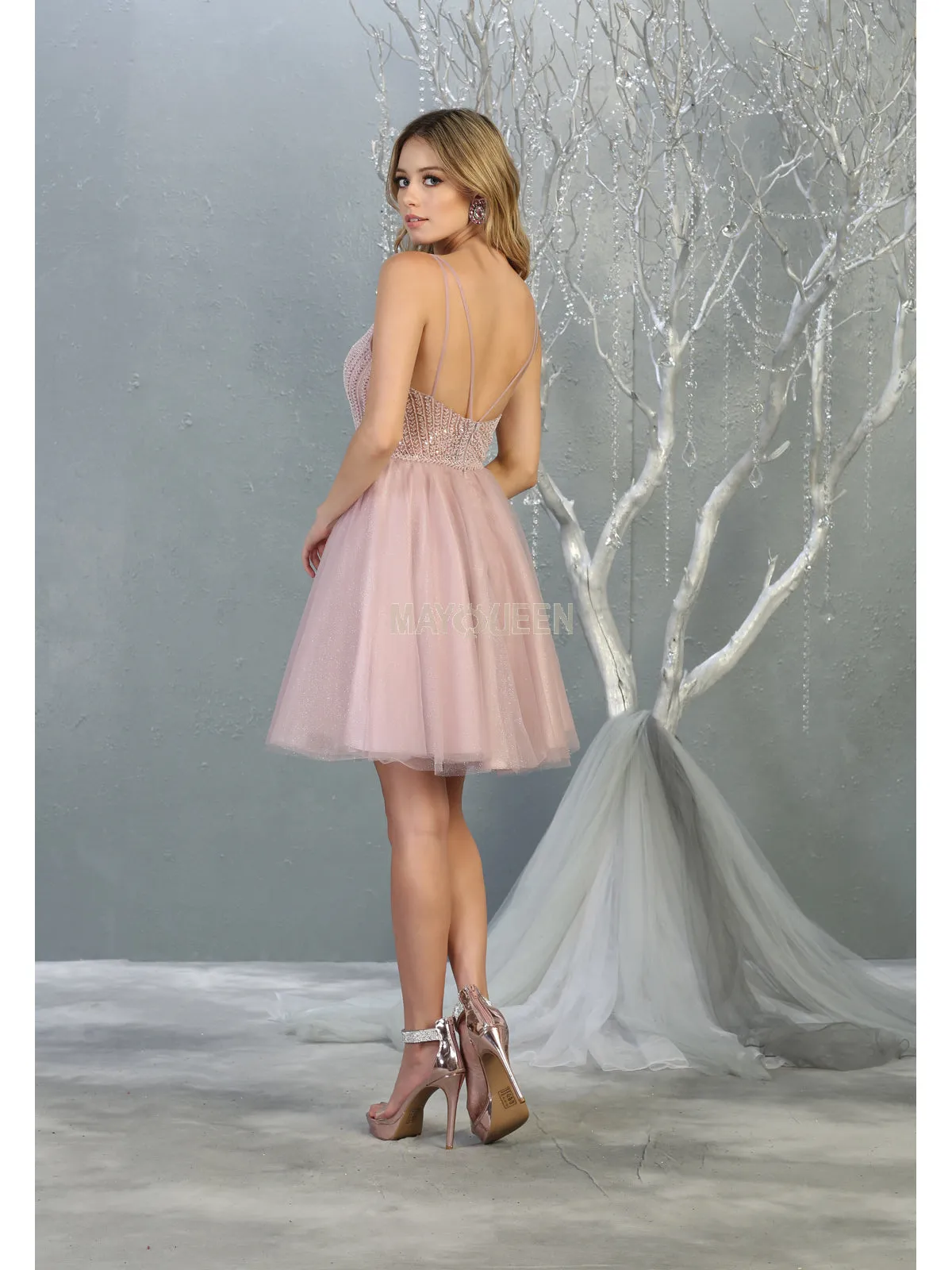 MQ 1800 - Shimmer Tulle A-Line Homecoming Dress with Sheer Beaded Bodice
