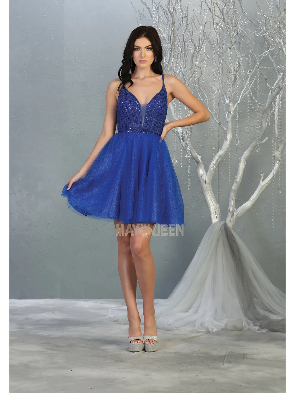 MQ 1800 - Shimmer Tulle A-Line Homecoming Dress with Sheer Beaded Bodice