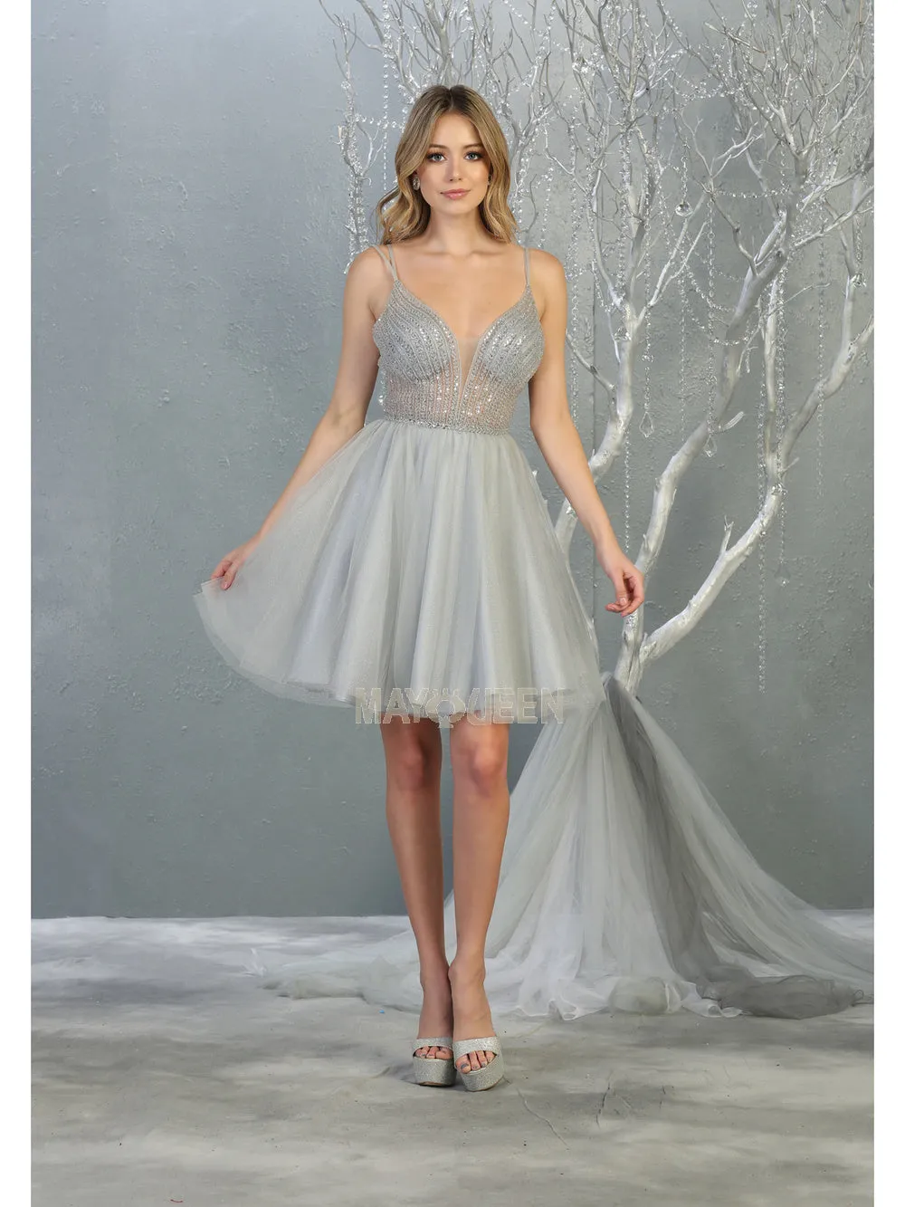 MQ 1800 - Shimmer Tulle A-Line Homecoming Dress with Sheer Beaded Bodice