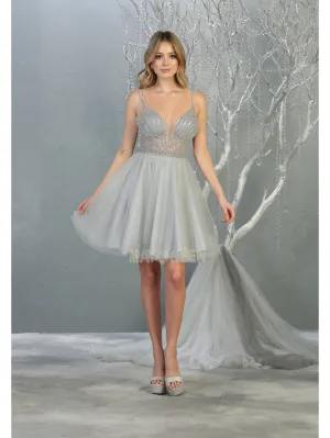 MQ 1800 - Shimmer Tulle A-Line Homecoming Dress with Sheer Beaded Bodice