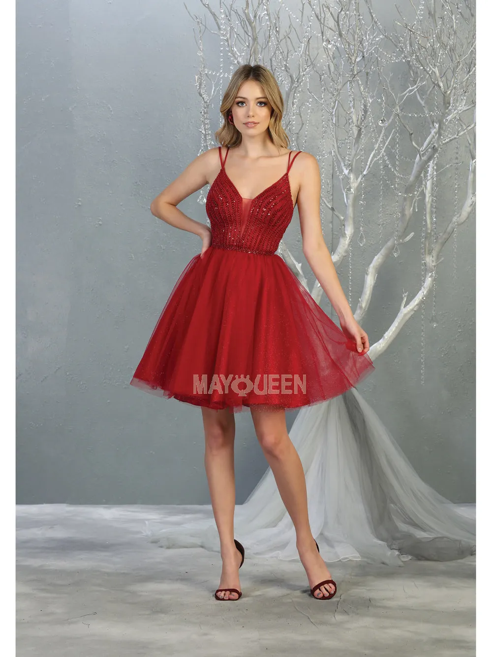 MQ 1800 - Shimmer Tulle A-Line Homecoming Dress with Sheer Beaded Bodice
