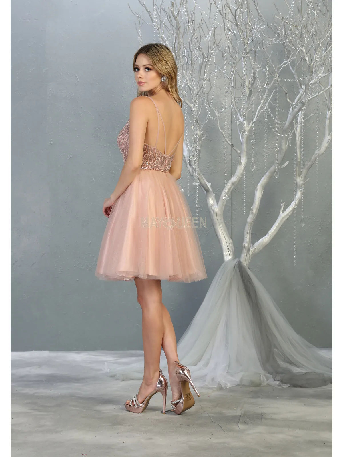 MQ 1800 - Shimmer Tulle A-Line Homecoming Dress with Sheer Beaded Bodice