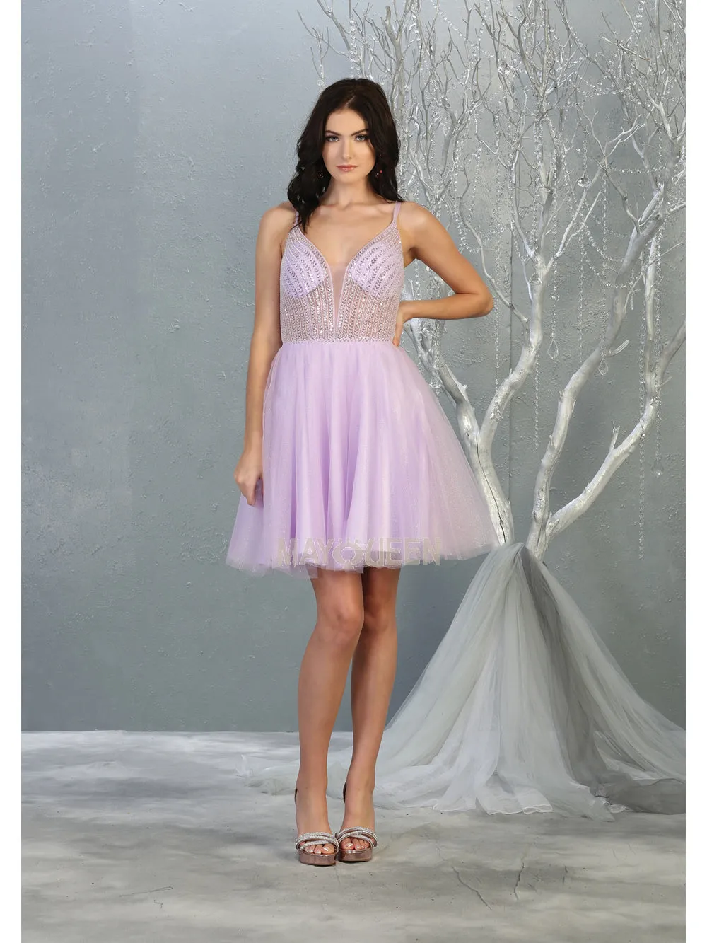 MQ 1800 - Shimmer Tulle A-Line Homecoming Dress with Sheer Beaded Bodice
