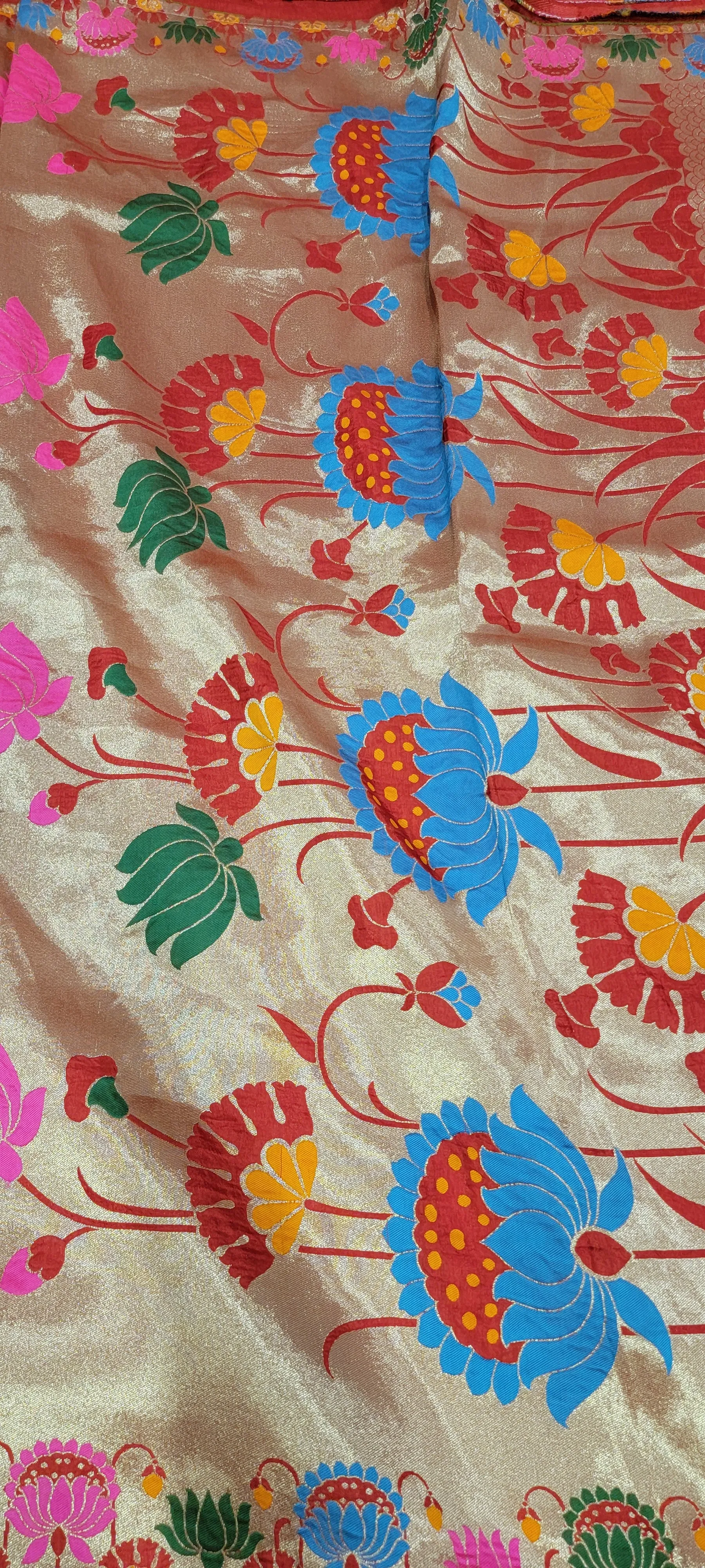 Munga Silk Red Saree with Green Contrast Blouse
