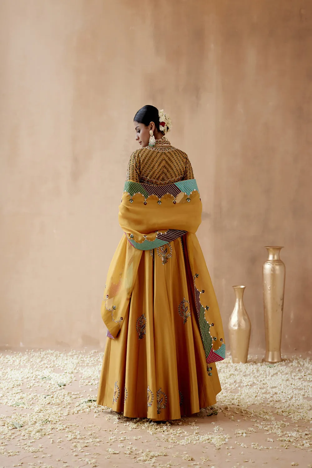 Mustard Dupion Silk Lehenga Set
