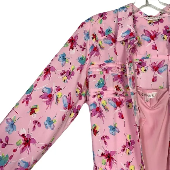 Nanette Lepore Dress Size 10 Pink Shirt Shift Floral Button Long Sleeve