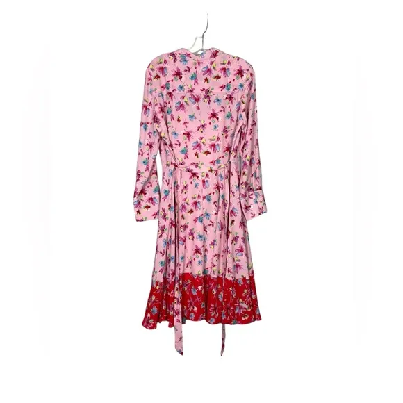 Nanette Lepore Dress Size 10 Pink Shirt Shift Floral Button Long Sleeve