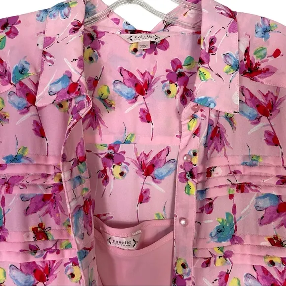 Nanette Lepore Dress Size 10 Pink Shirt Shift Floral Button Long Sleeve