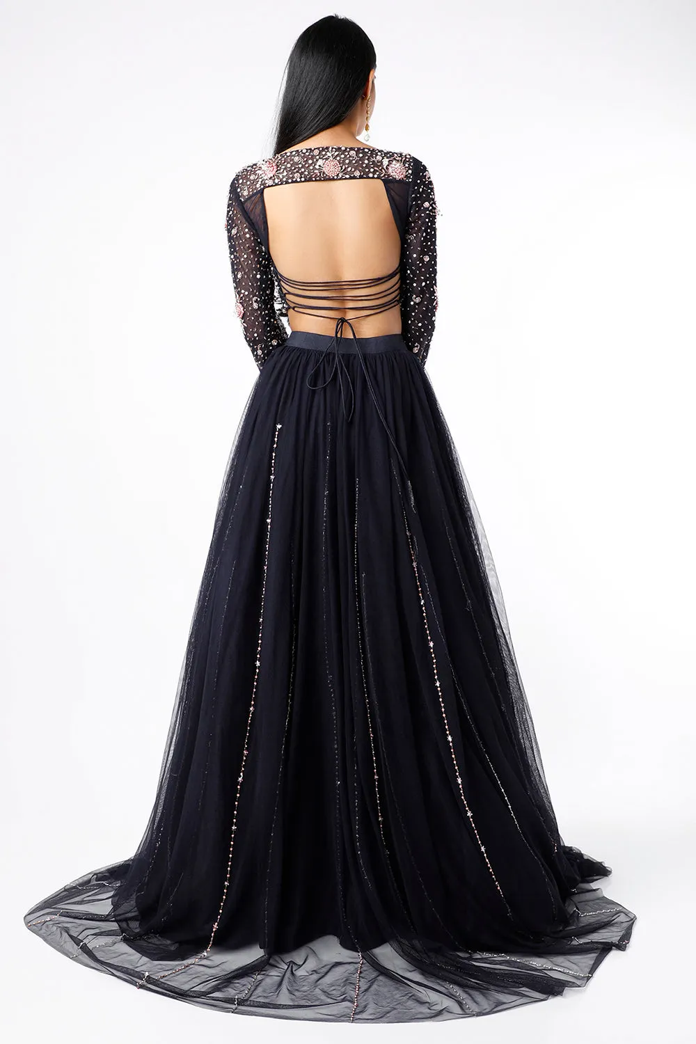 Navy Blue Rouching Lehenga Set
