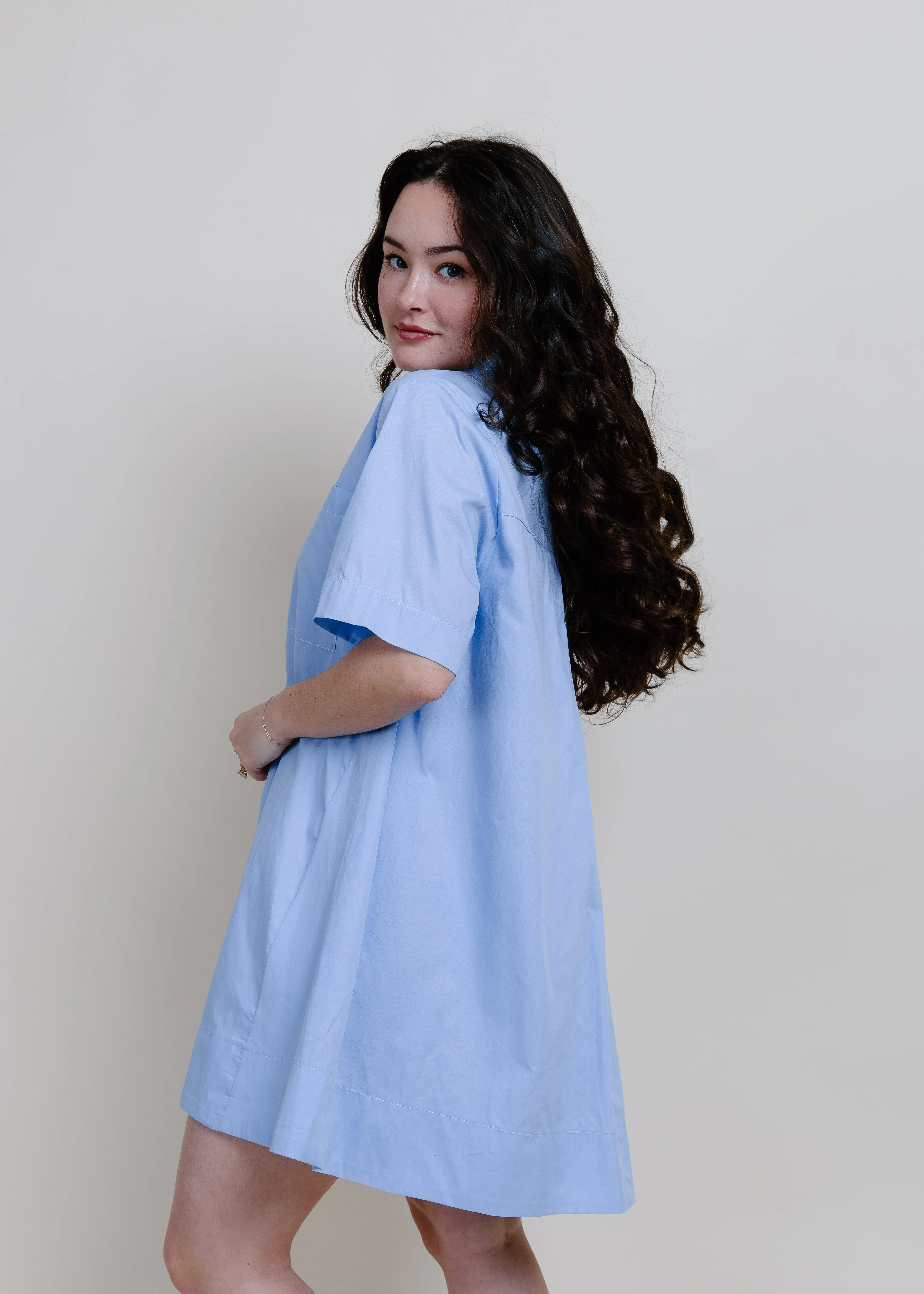 Nayla A-Line Shirt Dress - Sky Blue