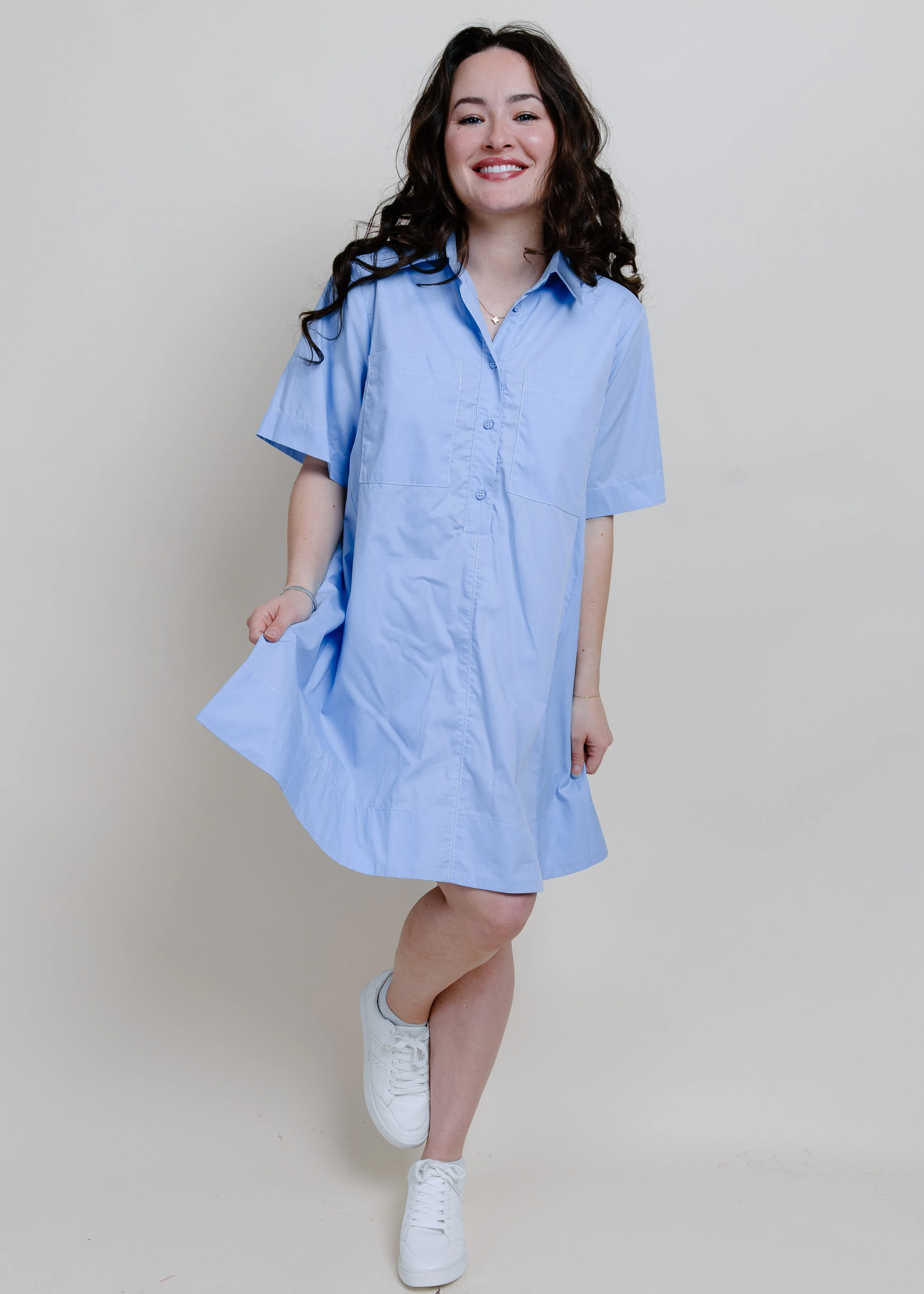 Nayla A-Line Shirt Dress - Sky Blue