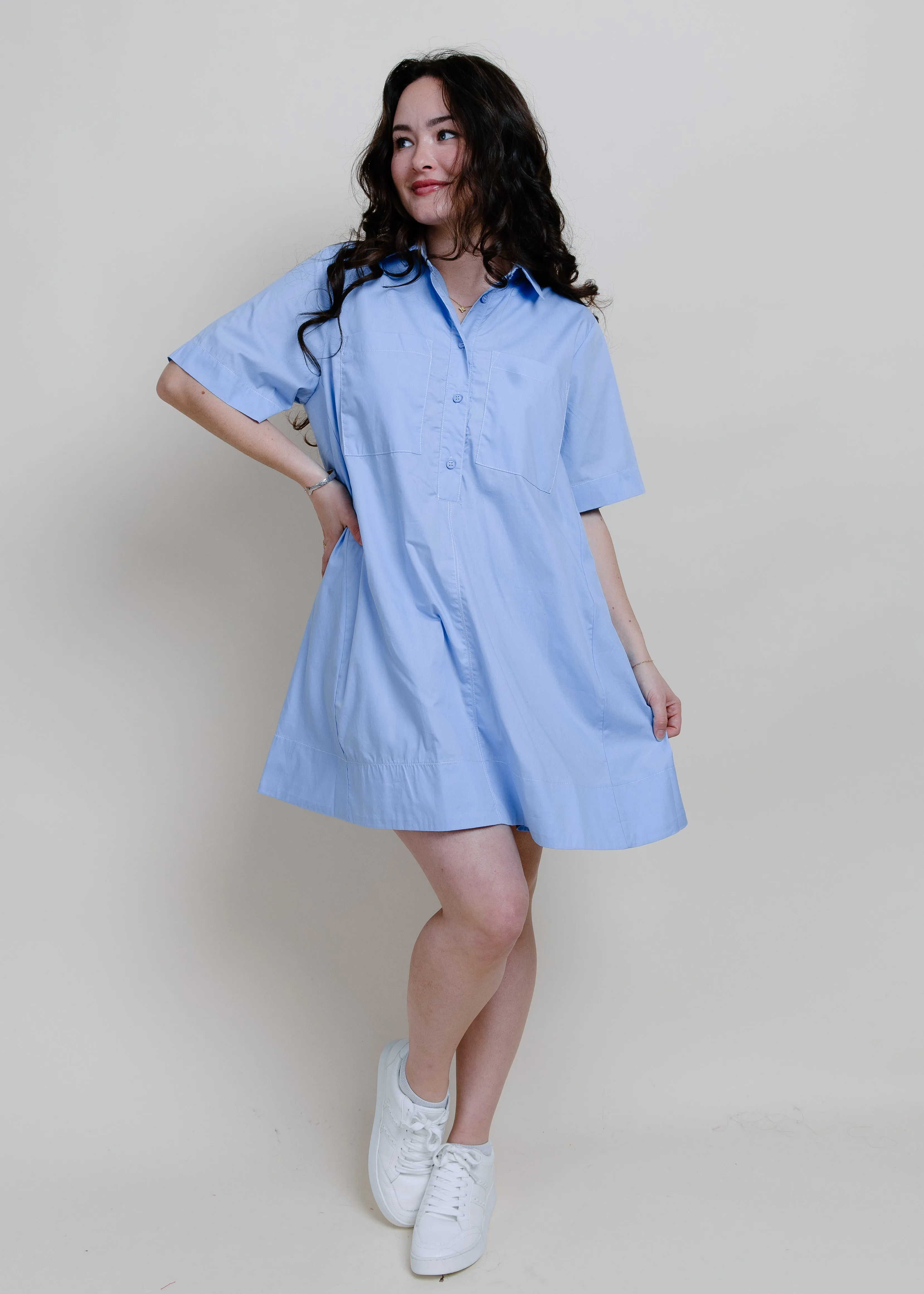 Nayla A-Line Shirt Dress - Sky Blue