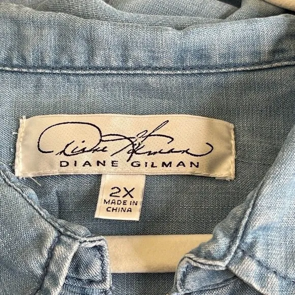 NEW Diane Gilman Size 2X Mini Shift Tank Dress Chambray 1/2 Zip Blue Resort Wear