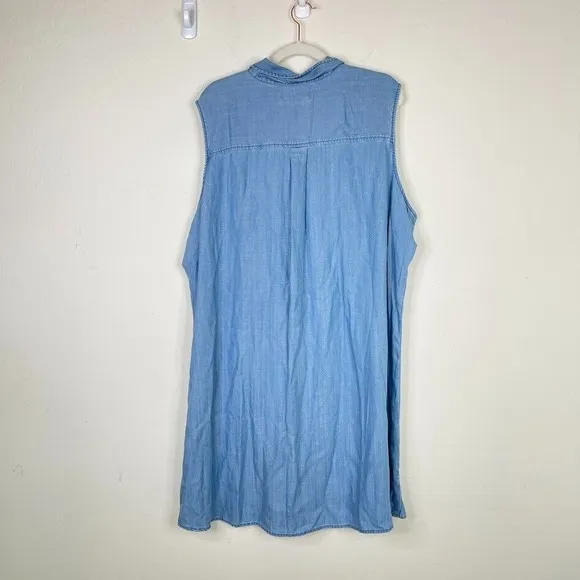 NEW Diane Gilman Size 2X Mini Shift Tank Dress Chambray 1/2 Zip Blue Resort Wear